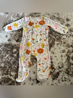 Magnetic Me Floral Footed One-Piece in White with Orange, Yellow & Pink Flowers
